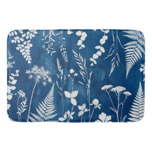 Tapis De Bain Art botanique de fougère au cyanotype bleu indigo