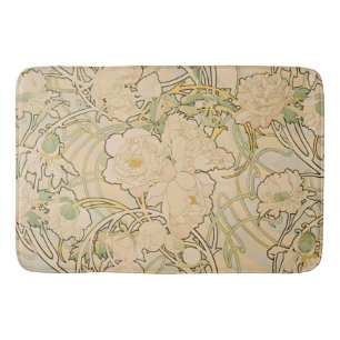 Tapis De Bain Art botanique de jardin de pivoines vintage Mucha