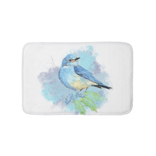Tapis De Bain Art de la nature oiseau bleu aquarelle