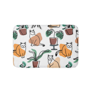 Tapis De Bain Art de trait dessin chats et fleurs