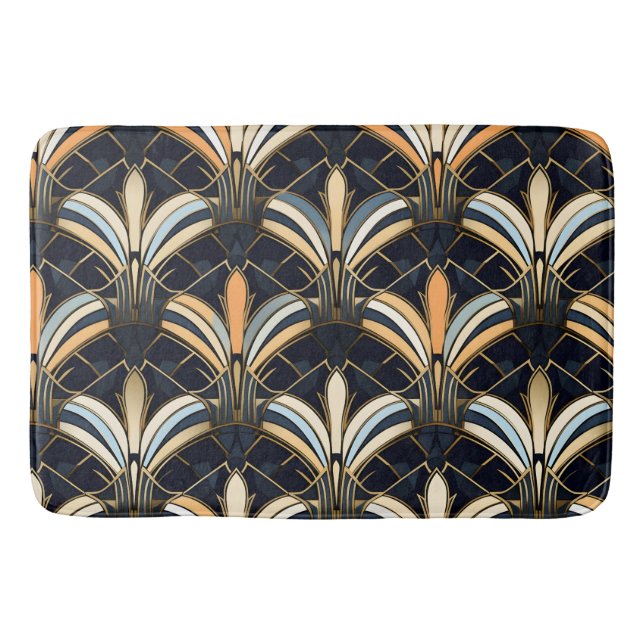 Tapis De Bain Art déco bleu et or (Devant)