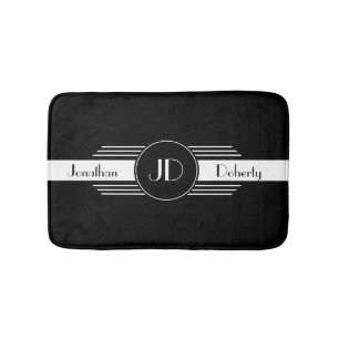 Tapis De Bain Art déco noir et blanc de monogramme