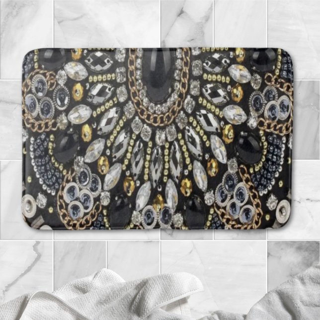 Tapis De Bain art déco noir et or motif bohème (art deco black and gold bohemian pattern bath mat)
