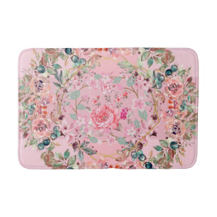 Tapis De Bain Art Floral, Couronne Florale Rose