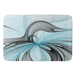 Tapis De Bain Art fractal moderne gris anthracite abstrait bleu