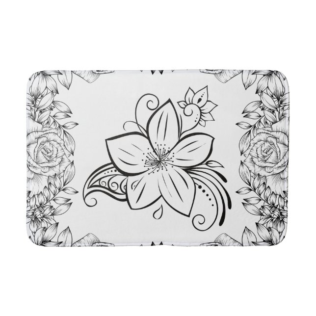 Tapis De Bain Art Graphique Monochrome, Belle Fleur (Devant)