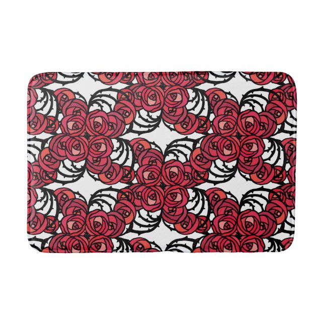 Tapis De Bain Art Nouveau Vignes florales rouges et noires roses (Devant)