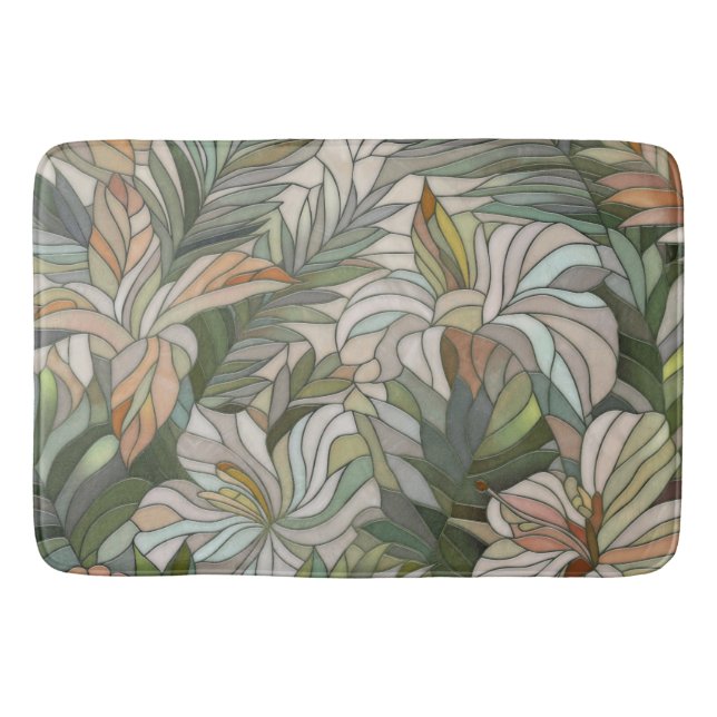 Tapis De Bain Art numérique de mosaïque plante tropicale (Devant)