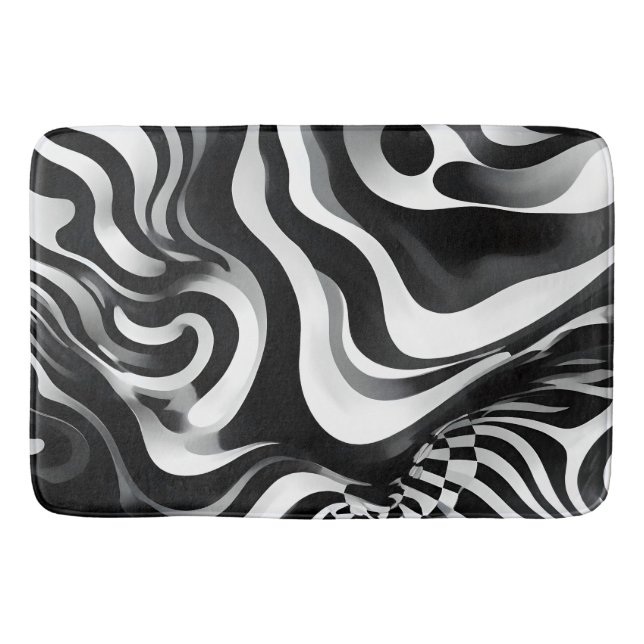 Tapis De Bain Art Op Vave Noir Et Blanc, (Devant)