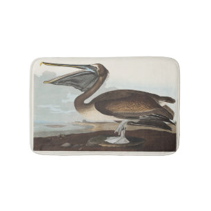 Tapis De Bain Art Vintage Audubon Pélican Brun Oiseau de la Côte