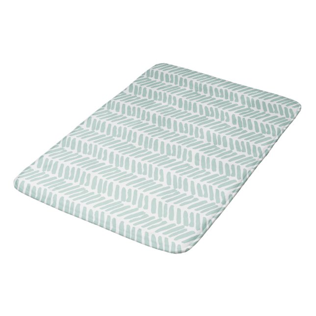Tapis De Bain Artsy Seaglass Ocean Green White Zigzag Stripes (Angle)