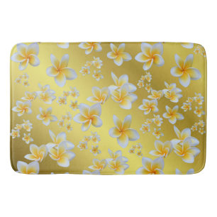 Tapis De Bain asiatique, jaune, blanc, fleur, brillant, or, flor
