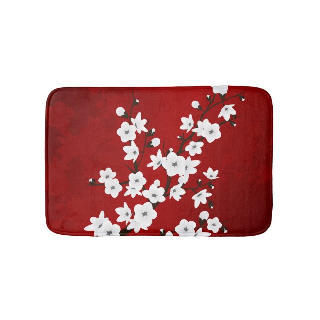 Tapis De Bain Asie Floral blanc cerisier rouge (Devant)