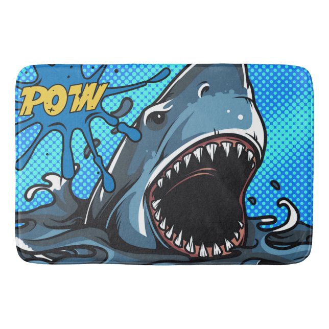 Tapis De Bain Attaque de requin POW Superhero Comic Water Splat (Devant)