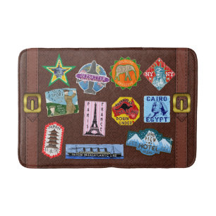 Tapis De Bain Autocollants vintages de valise de voyage du monde