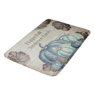 Tapis De Bain Automne Bleu Citrouille Russe Cute Gray Bois