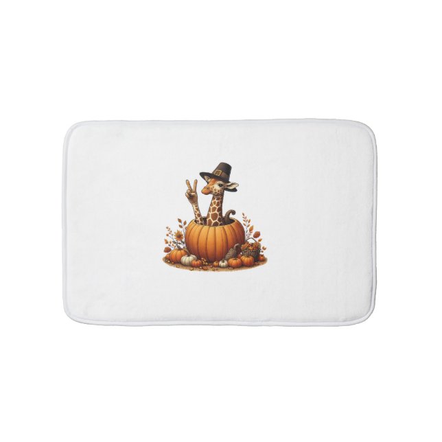 Tapis De Bain Automne Citrouille Automne Giraffe Thanksgiving Fe (Devant)
