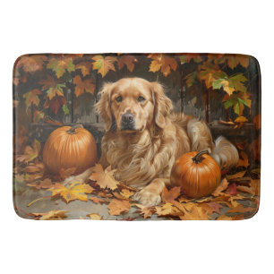 Tapis De Bain Automne Golden Retriever Automne Citrouilles