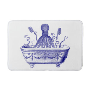Tapis de bain avec le poulpe vintage de bleu