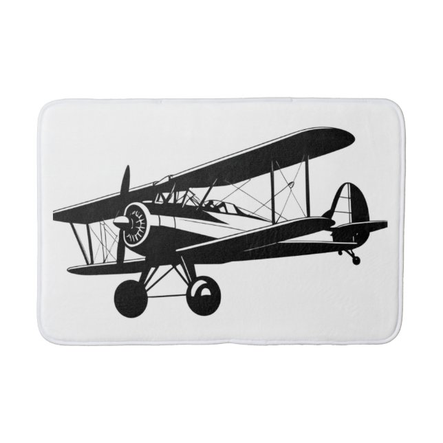 Tapis De Bain Avion Silhouette Rétro Aviation Biplane (Devant)