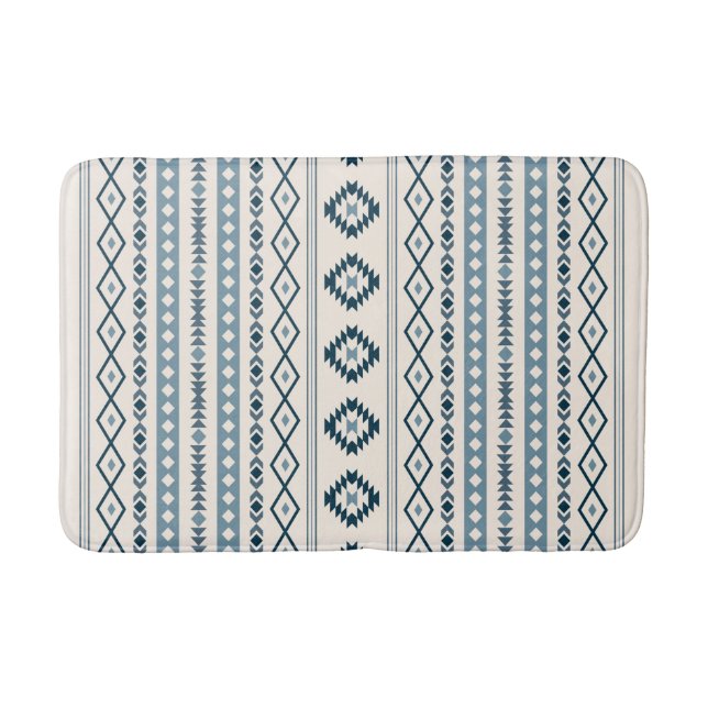Tapis De Bain Aztec Blues Crème Mixte Motifs V Motif Mat Bain (Devant)