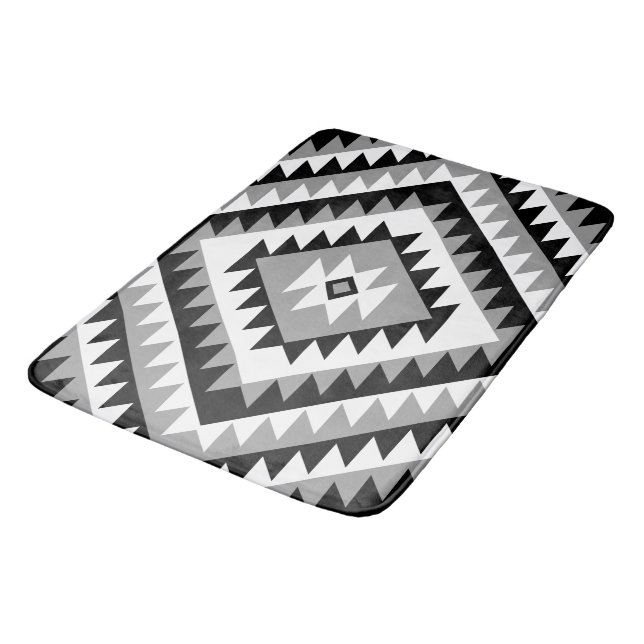 Tapis De Bain Aztec Diamond Motif Design noir blanc gris (Angle)