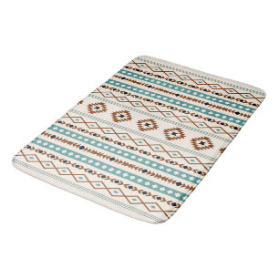 Tapis De Bain Aztec Turquoise Terracotta Blk Crm Motifs Mixtes (