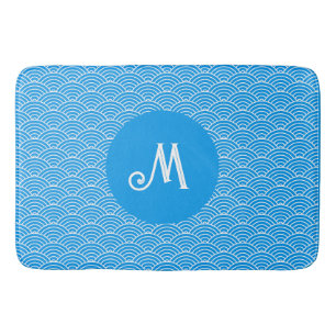 Tapis De Bain Azur Blue Wave Motif Monogramme Mat de bain