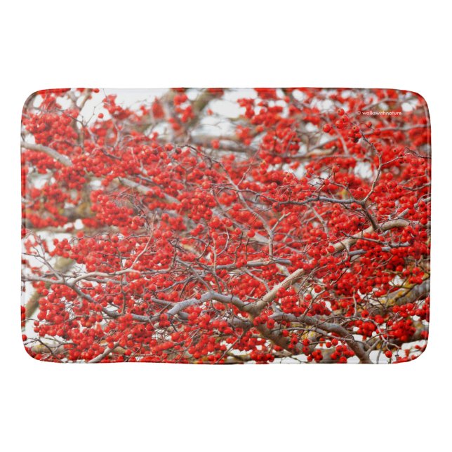 Tapis De Bain Baies d'hiver rouge vif Baies d'arbre blanc (Devant)