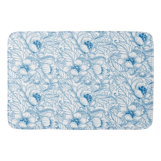 Tapis De Bain Bain Mat Floral Bleu (Devant)