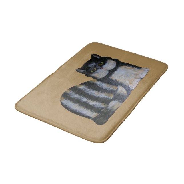 Tapis De Bain Bain Mat - Fluffy Black and White Tabby (Angle)