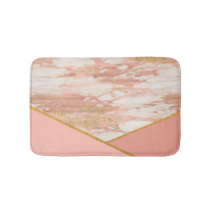 Tapis De Bain Bain moderne rose en marbre doré rose géométrique