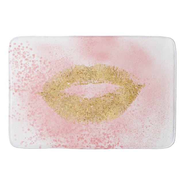 Tapis De Bain Baiser rose de confettis de lèvres étincelantes (Devant)