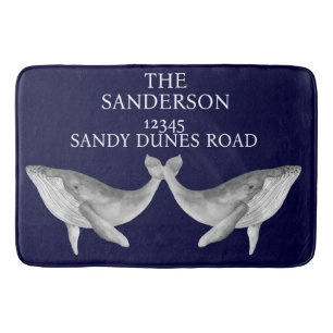 Tapis De Bain Baleine marine gris bleu et blanc