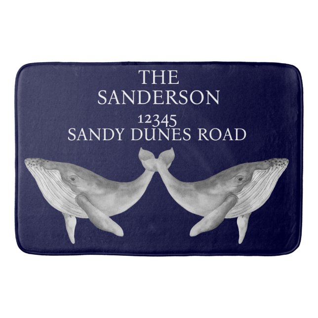 Tapis De Bain Baleine marine gris bleu et blanc (Devant)