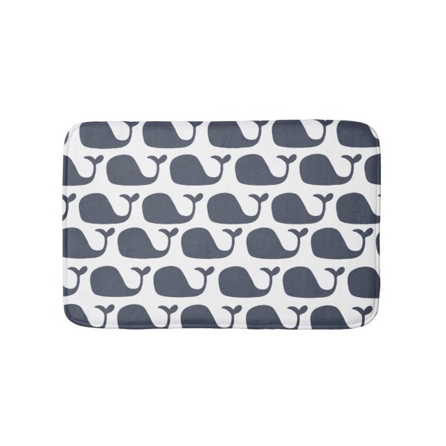 Tapis De Bain Baleines nautiques d'océan de bleu marine (Devant)