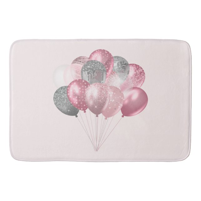 Tapis De Bain Ballons de parties scintillant rose et argent (Devant)