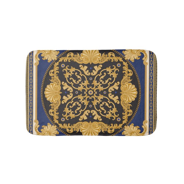 Tapis De Bain Bandana Print : Black Blue Gold. (Devant)