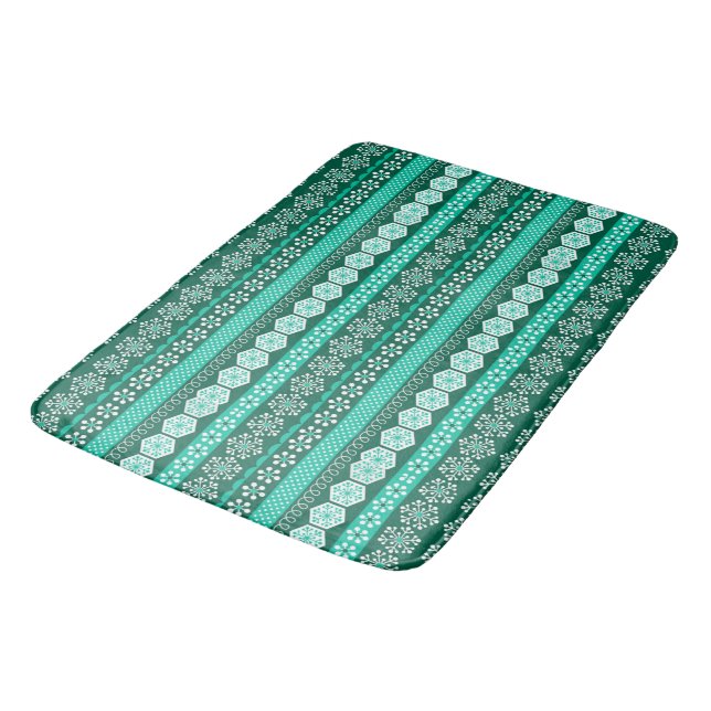 Tapis De Bain Bande à motifs turquoise foncé vert (Angle)