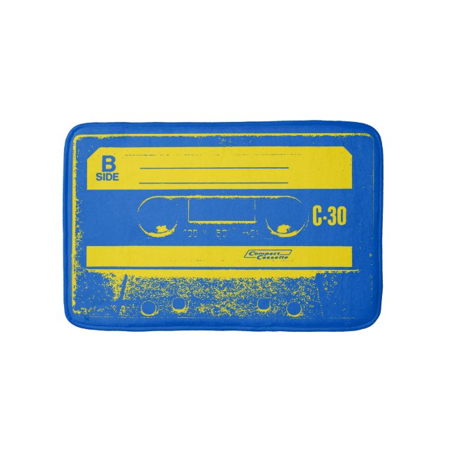 Tapis De Bain Bande de cassette bleu et jaune rétro (Devant)