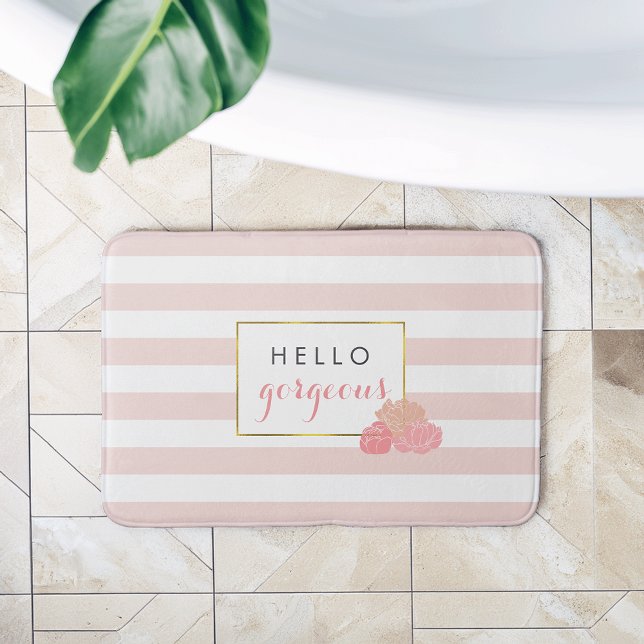 Tapis De Bain Bande rose et pivoine blush Bonjour magnifique (Créateur téléchargé)
