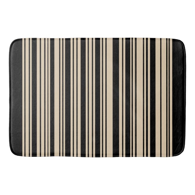 Tapis De Bain Bandes classiques Noir et Taupe (Devant)