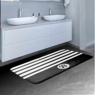 Tapis De Bain Bandes classiques noires et blanches avec monogram