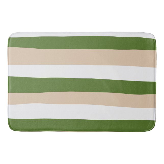 Tapis De Bain Bandes inégales - Blanc, Sable et Vert Palm (Devant)