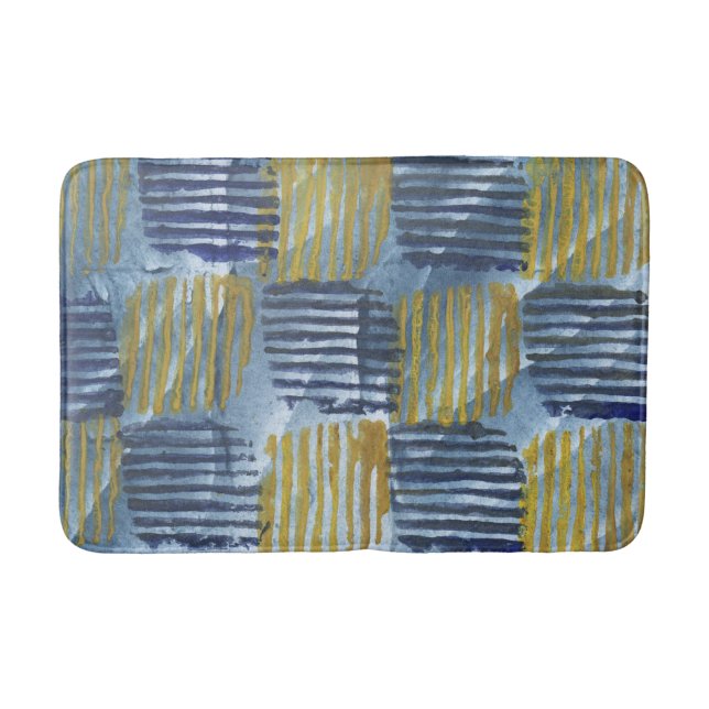 Tapis De Bain Bandes jaunes et bleues Abstraites (Devant)
