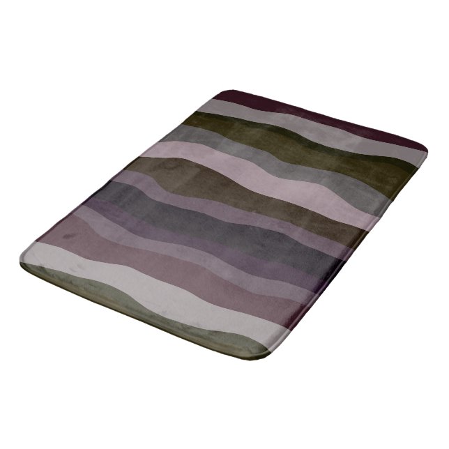 Tapis De Bain Bandes ondulées d'olive et de violet (Angle)