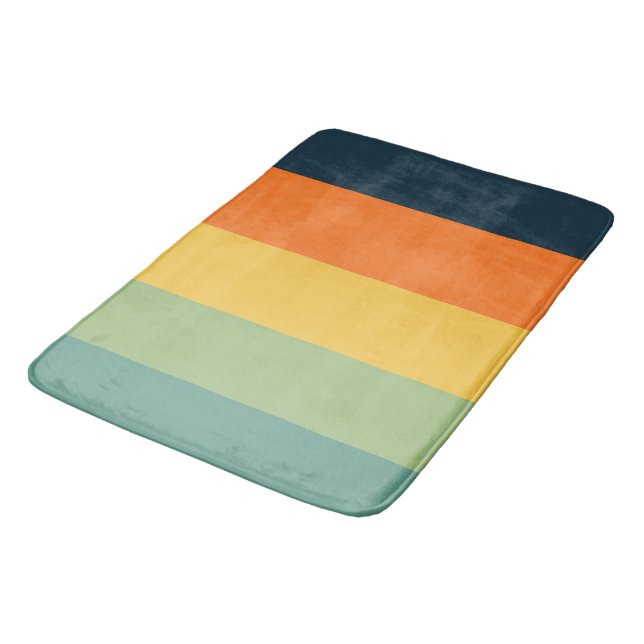 Tapis De Bain Bandes orange, bleue, jaune et verte (Angle)