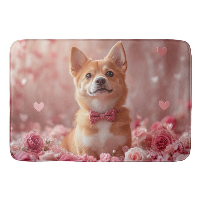 Tapis De Bain Basenji avec Rose - Saint Valentin (Devant)