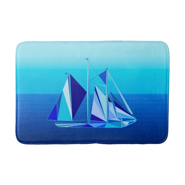 Tapis De Bain Bateau à voile géométrique moderne / Yacht, bleu C (Devant)