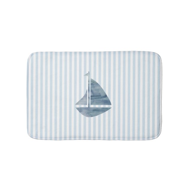 Tapis De Bain Bateau à voile Nautique Bleu Stripe Mat (Devant)